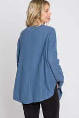 Blue Waffle Knit Button Down Top