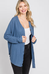 Blue Waffle Knit Button Down Top