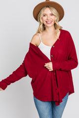 Red Waffle Knit Button Down Top