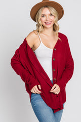 Red Waffle Knit Button Down Top