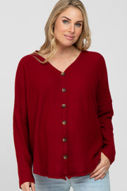 Red Waffle Knit Button Down Maternity Top