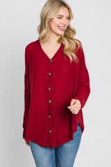 Red Waffle Knit Button Down Top