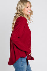 Red Waffle Knit Button Down Top