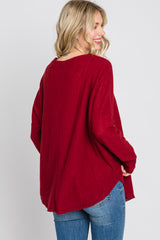 Red Waffle Knit Button Down Top