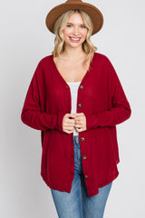 Red Waffle Knit Button Down Top