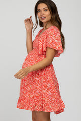 Red Floral Smocked Ruffle Maternity Dress