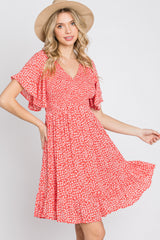 Red Floral Smocked Ruffle Maternity Dress