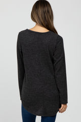 Charcoal Ribbed Long Sleeve Curved Hem Maternity Top