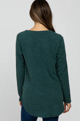 Forest Green Ribbed Long Sleeve Curved Hem Maternity Top