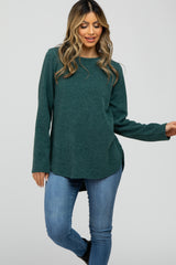 Forest Green Ribbed Long Sleeve Curved Hem Top