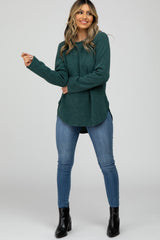 Forest Green Ribbed Long Sleeve Curved Hem Top