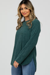 Forest Green Ribbed Long Sleeve Curved Hem Top