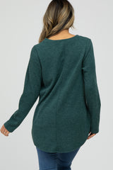 Forest Green Ribbed Long Sleeve Curved Hem Top