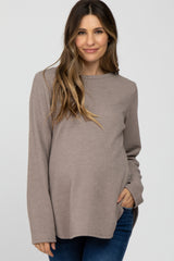 Taupe Ribbed Long Sleeve Curved Hem Maternity Top