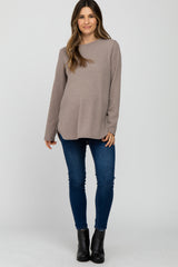 Taupe Ribbed Long Sleeve Curved Hem Maternity Top