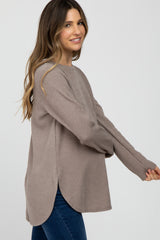 Taupe Ribbed Long Sleeve Curved Hem Maternity Top