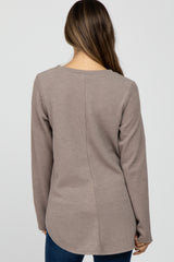 Taupe Ribbed Long Sleeve Curved Hem Maternity Top