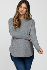 Heather Grey Ribbed Long Sleeve Curved Hem Maternity Top