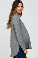 Heather Grey Ribbed Long Sleeve Curved Hem Maternity Top