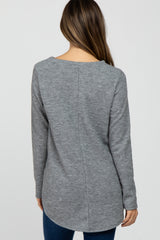 Heather Grey Ribbed Long Sleeve Curved Hem Maternity Top