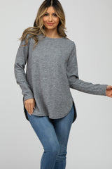 Heather Grey Ribbed Long Sleeve Curved Hem Maternity Top