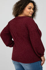 Burgundy Long Puff Sleeve Maternity Plus Top