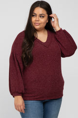 Burgundy Long Puff Sleeve Maternity Plus Top