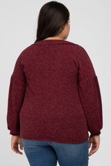 Burgundy Long Puff Sleeve Plus Top