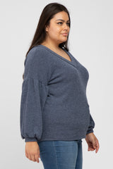 Charcoal Long Puff Sleeve Plus Top