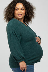 Forest Green Long Puff Sleeve Maternity Plus Top