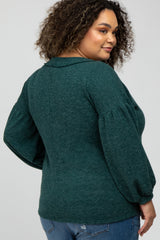 Forest Green Long Puff Sleeve Maternity Plus Top