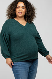 Forest Green Long Puff Sleeve Maternity Plus Top