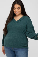 Forest Green Long Puff Sleeve Plus Top