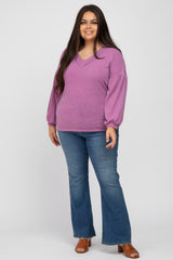 Magenta Long Puff Sleeve Plus Top