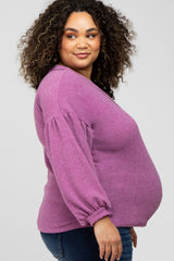 Magenta Long Puff Sleeve Maternity Plus Top