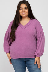 Magenta Long Puff Sleeve Plus Top