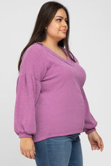 Magenta Long Puff Sleeve Plus Top