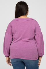 Magenta Long Puff Sleeve Plus Top