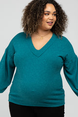 Teal Long Puff Sleeve Maternity Plus Top