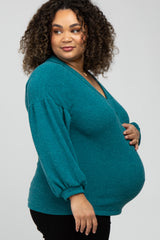 Teal Long Puff Sleeve Maternity Plus Top