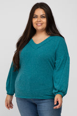 Teal Long Puff Sleeve Plus Top