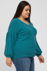 Teal Long Puff Sleeve Plus Top