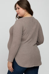 Taupe Ribbed Long Sleeve Curved Hem Plus Maternity Top