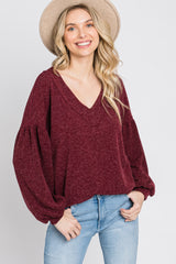 Burgundy Long Puff Sleeve Top