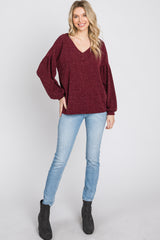 Burgundy Long Puff Sleeve Top