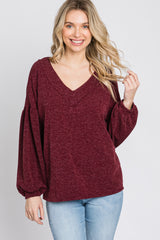 Burgundy Long Puff Sleeve Top