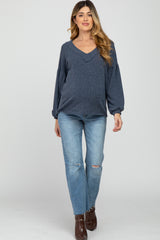 Charcoal Long Puff Sleeve Maternity Top