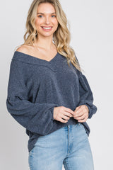 Charcoal Long Puff Sleeve Top