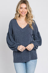 Charcoal Long Puff Sleeve Top