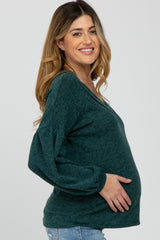 Forest Green Long Puff Sleeve Maternity Top